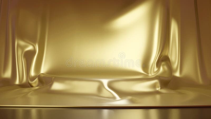 Złota luksusowa tkanina lub tkanina umieszczona na szczycie lub na pustej półce podium 3d royalty ilustracja