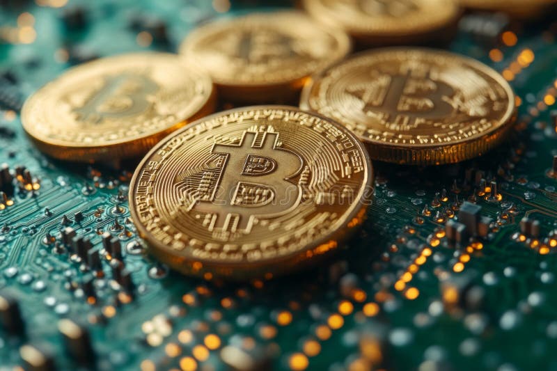 Złote Bitcoiny Na Zielonej Tablicy ilustracja wektor