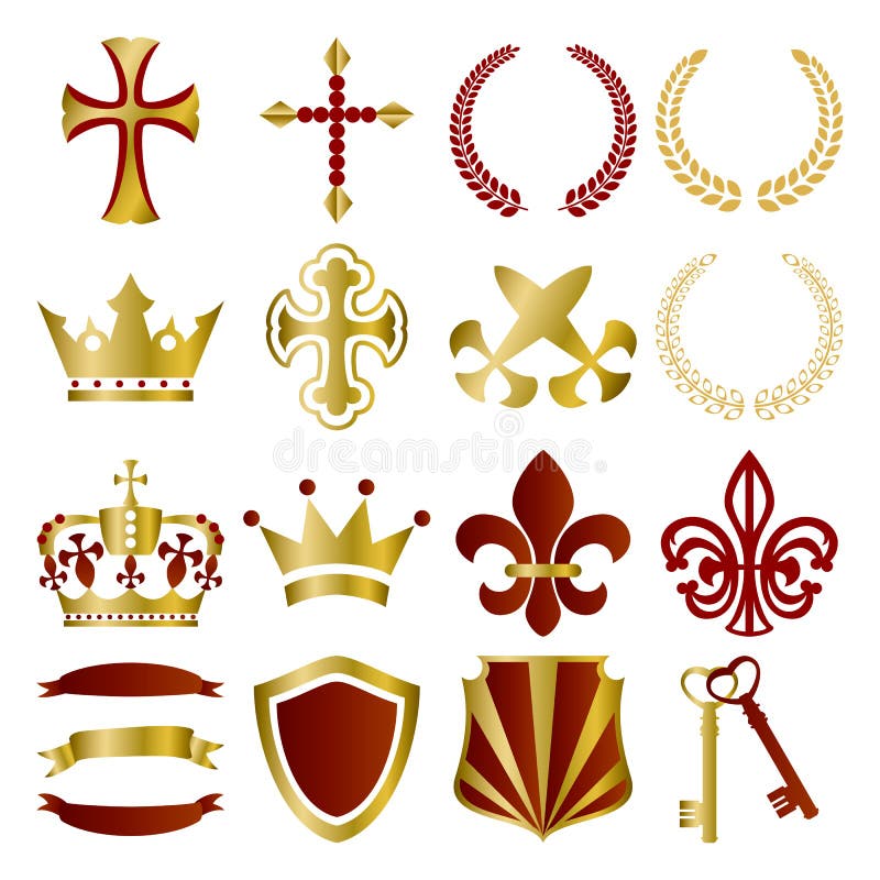 Złoto ornamentuje czerwonego set ilustracja wektor
