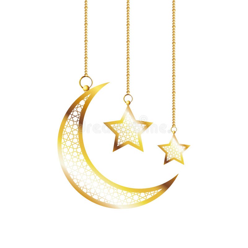 Złoty księżyc i gwiazdy ozdoba ramadan kareem