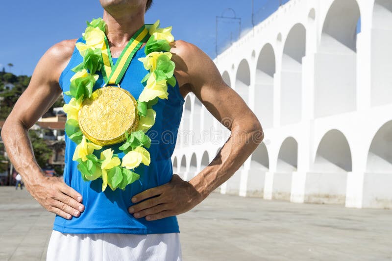 Złoty Medal Brazylijska atleta Rio Brazylia zdjęcia stock Złoty Medal Brazylijska atleta Rio Brazylia zdjęcia stock