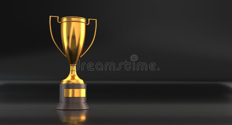 ZÅ‚oty Puchar Trofeum 3D w czarnym studio ilustracja wektor
