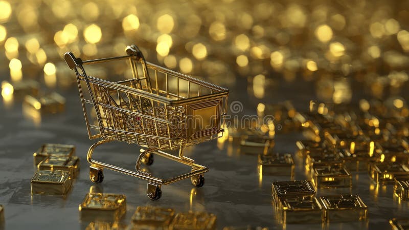 Złoty wózek miniaturowy na rozproszonym złotym wzorze ilustracji