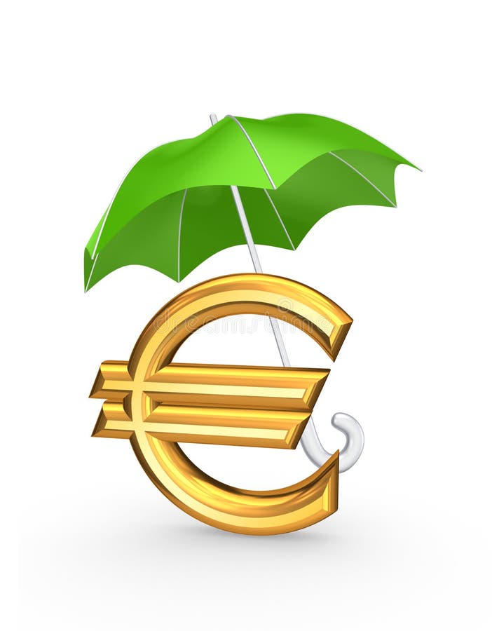 Złoty znak euro pod zielonym parasolem. royalty ilustracja Złoty znak euro pod zielonym parasolem. royalty ilustracja