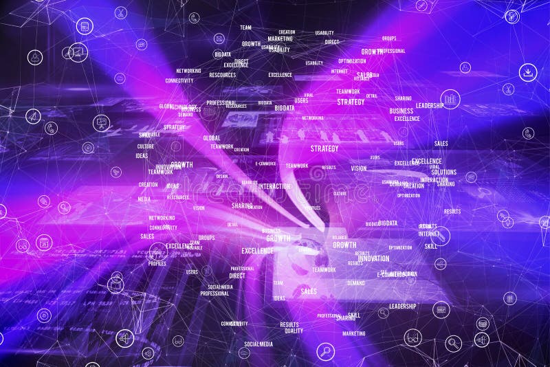 Image of a circle with words against purple and pink vortex with light. Image of a circle with words against purple and pink vortex with light