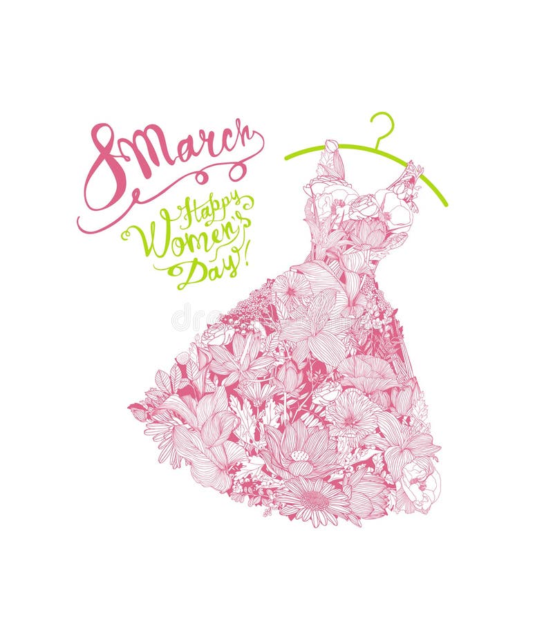 ¡Día feliz del ` s de la mujer! Día de fiesta del 8 de marzo Vestido de flores libre illustration ¡Día feliz del ` s de la mujer! Día de fiesta del 8 de marzo Vestido de flores libre illustration