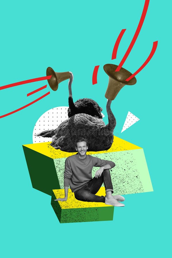 3. ª plantilla de collage de fotos moda material gráfico compuesto de jóvenes sonrientes sentados música sin cabeza de avestruz sal libre illustration