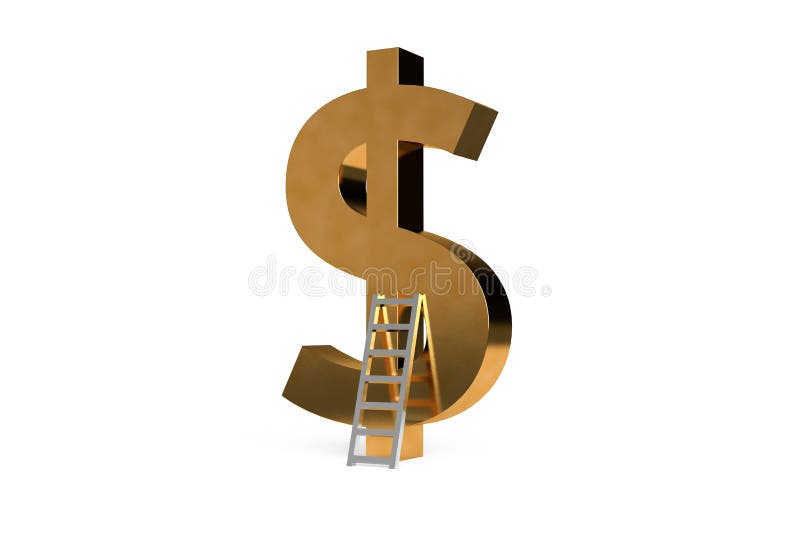 3. ª representación de signo de dólar en color dorado con escalera ilustración del vector