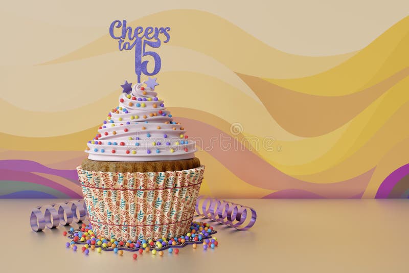3. ª representación de una copa de cumpleaños sobre un fondo naranja ilustración del vector