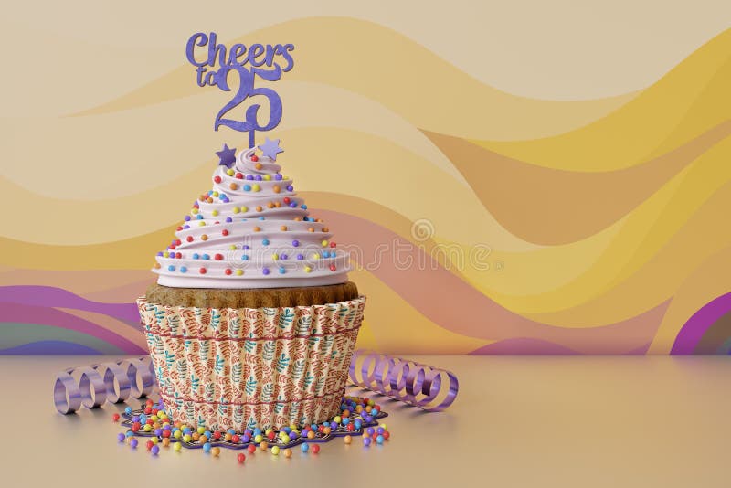 3. ª representación de una copa de cumpleaños sobre un fondo naranja ilustración del vector