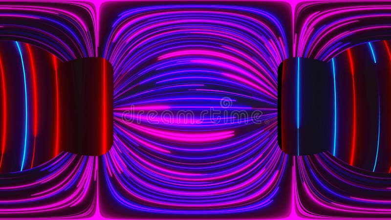 3. ª representación del fondo del carro de hdri. composición abstracta generada por computadora de líneas de neón coloreadas stock de ilustración