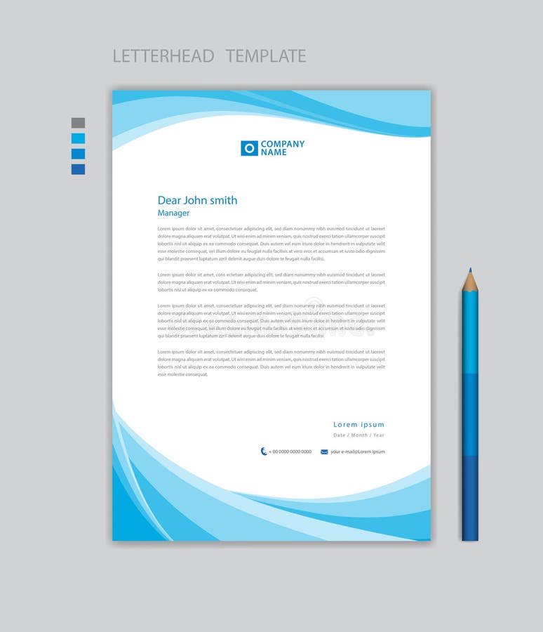 Creative Letterhead template vector, minimalist style, printing design, business advertisement layout, Blue wave graphic background concept, a4 size. Creative Letterhead template vector, minimalist style, printing design, business advertisement layout, Blue wave graphic background concept, a4 size