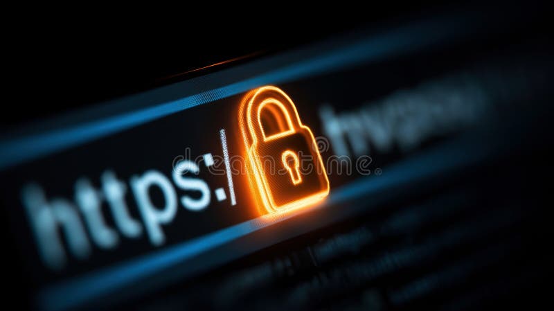 Крупный план адресной строки веб-браузера с красным значком замка и «https://», указывающий на иллюстрация вектора