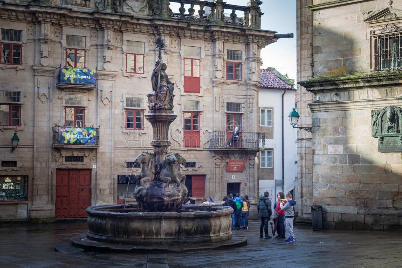 «Praza das praterÃas «dołączali południowa strona katedra w Santiago De Compostela, Hiszpania zdjęcia stock «Praza das praterÃas «dołączali południowa strona katedra w Santiago De Compostela, Hiszpania zdjęcia stock