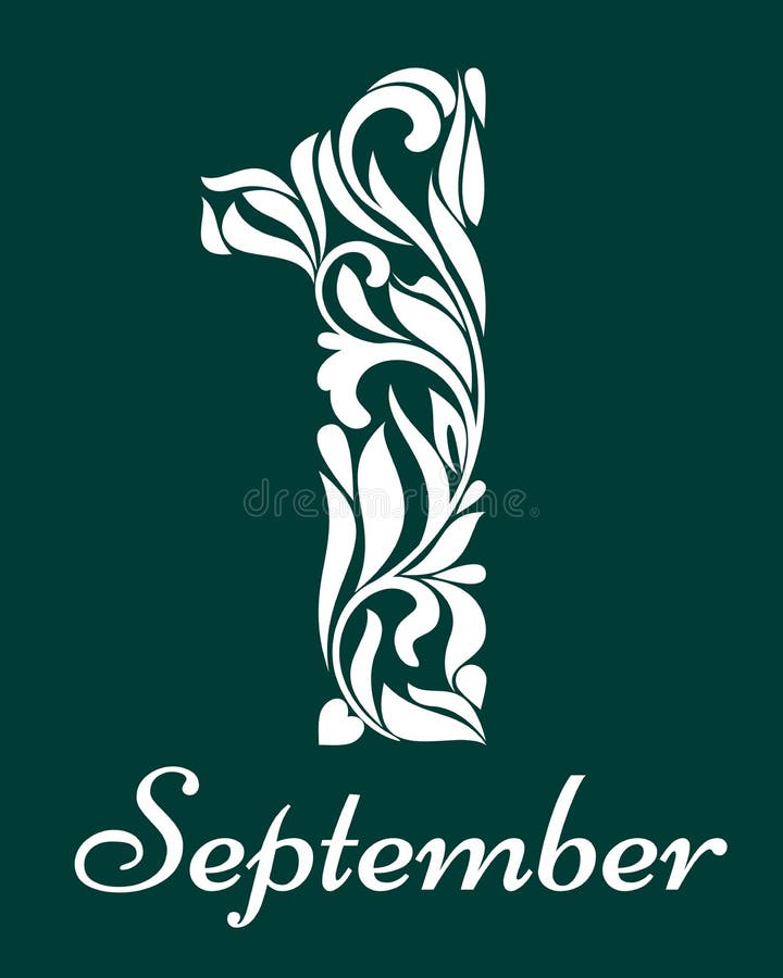 1° settembre Fonti decorative eleganti Cifra decorata decorata cinque su fondo verde