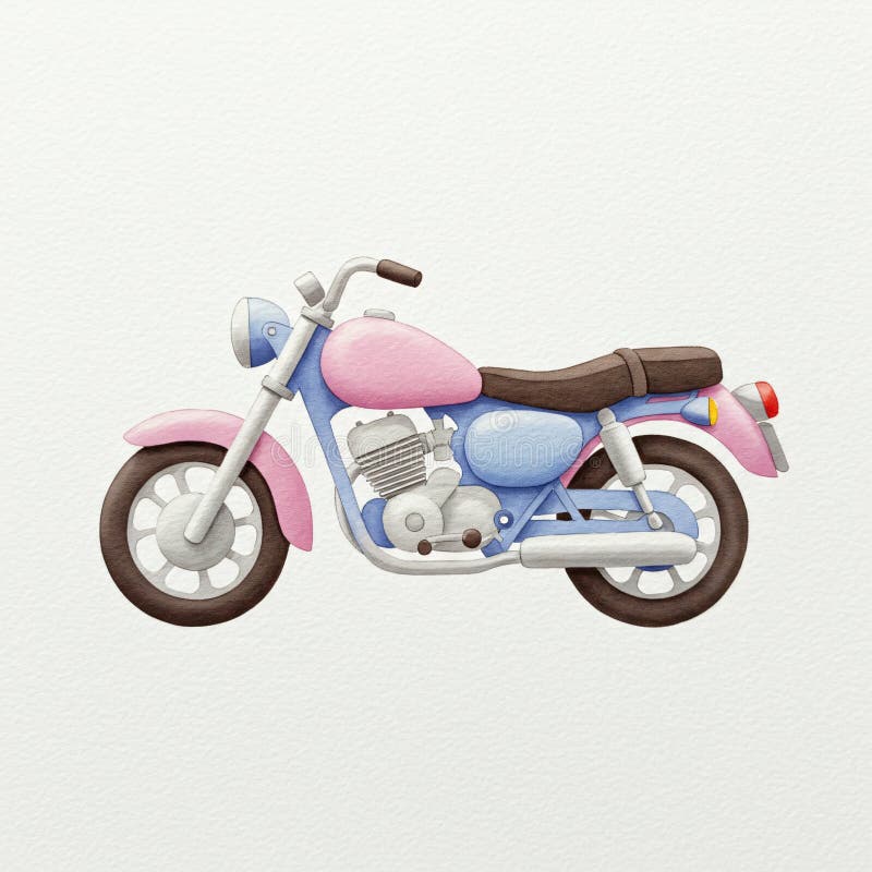 3. º esbozo de la motocicleta aislada sobre fondo blanco. Una motocicleta de dibujo a mano con colores rosa azul claro y negro aislados en fondo blanco