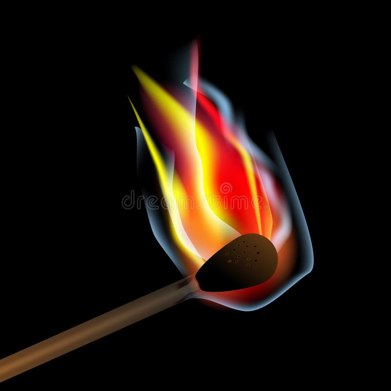 5. º quema. llama y humo. Coincidencia de grabación en fondo negro. vector.