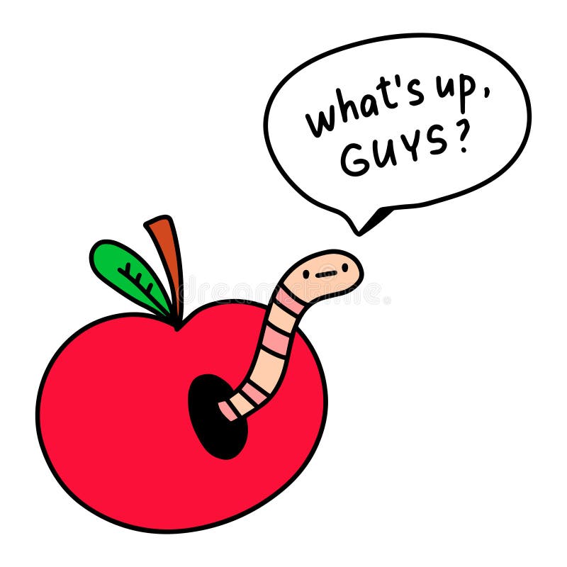 Â¿QuÃ© dicen los hombres de gusano dentro de la ilustraciÃ³n dibujada a mano con manzana con burbuja de habla?