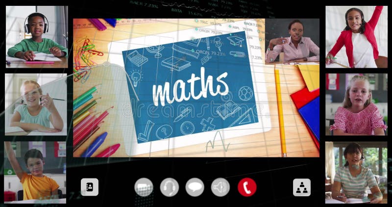 À l'école, les enfants utilisent l'animation pour les cours de mathématiques en ligne avec papeterie colorée banque de vidéos