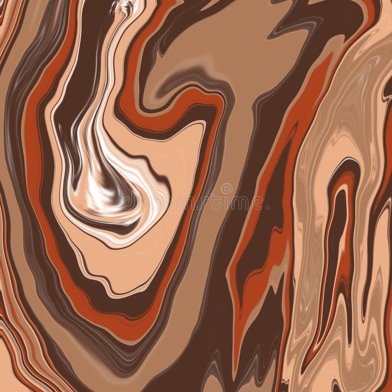 Abstract art featuring swirling patterns in shades of brown, beige, and rust. The design includes fluid, wavy lines creating a marbled effect, evoking the appearance of natural stone or wood grain. The composition blends darker and lighter hues, forming an organic and dynamic visual flow. The overall texture is smooth, with an impression of movement, emphasizing the harmonious interplay of colors. Rust shades illustrations