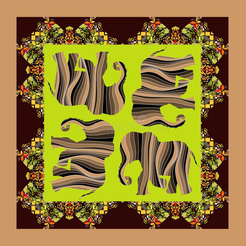 África Mantel o edredón precioso Impresión étnica del pañuelo con la frontera del ornamento ilustración del vector África Mantel o edredón precioso Impresión étnica del pañuelo con la frontera del ornamento ilustración del vector