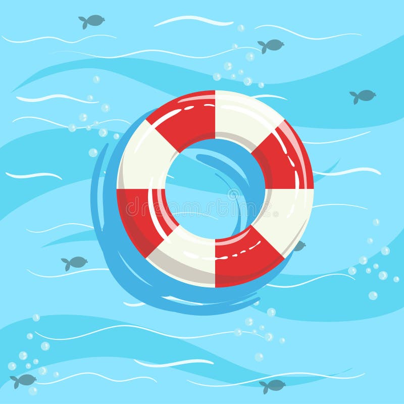 Água clássica de Ring Buoy With Blue Sea do conservante de vida no fundo ilustração do vetor Água clássica de Ring Buoy With Blue Sea do conservante de vida no fundo ilustração do vetor
