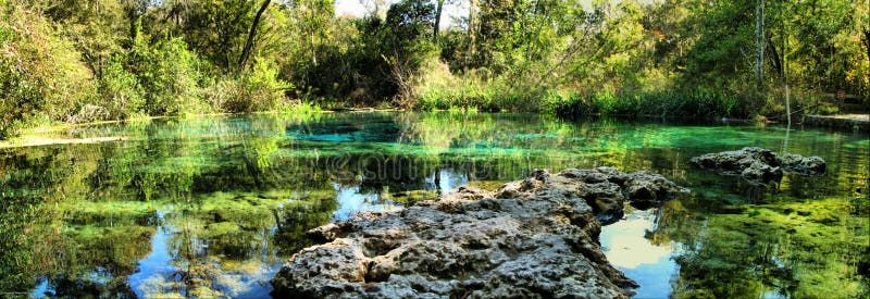 Clear cold spring panoramic at Clear Springs Park in Fort White, Florida (USA). Clear cold spring panoramic at Clear Springs Park in Fort White, Florida (USA).