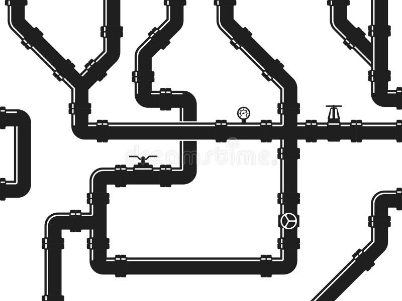 Água ou gasoduto, sondando com válvulas e encaixes de tubulação Fundo industrial abstrato do vetor