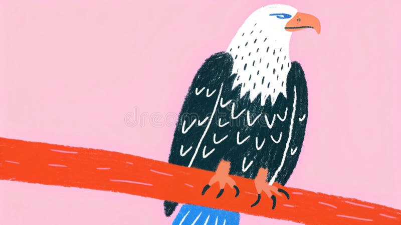 Águila calva majestuosa encaramada en arte pastel stock de ilustración