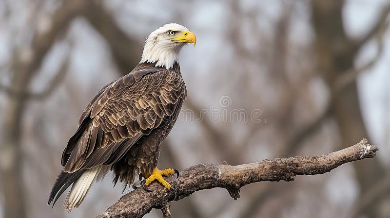Águila calva majestuosa encaramada en una rama libre illustration