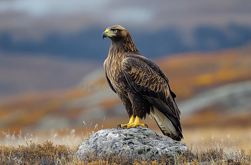 Águila dorada encaramada en terreno rocoso en un desierto sereno. libre illustration