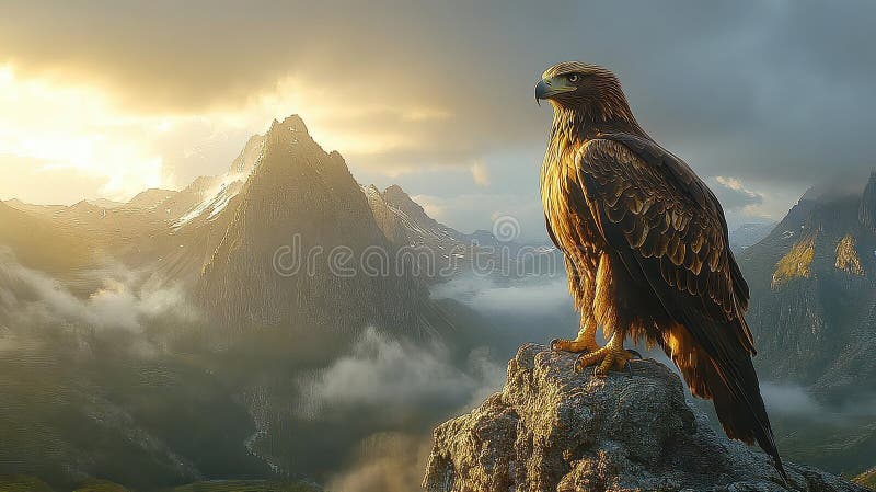 águila dorada encaramada en un acantilado de montaña stock de ilustración
