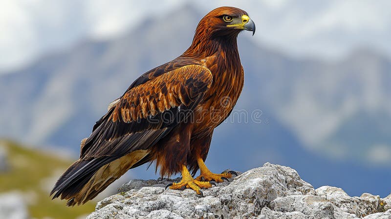 Águila dorada majestuosa encaramada en una roca de montaña libre illustration