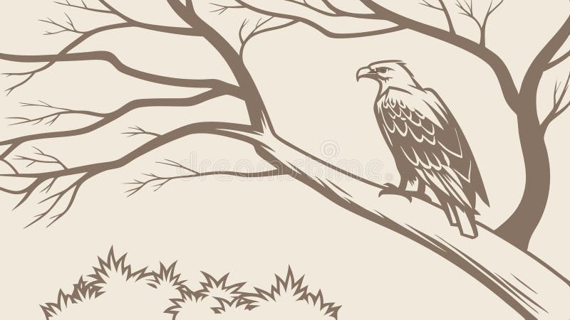 Águila encaramada en la ilustración detallada del ave vectorial del árbol. diseño vectorial IA generativa libre illustration