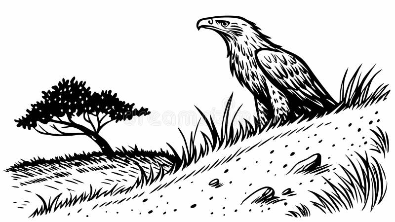 Águila encaramada en un diseño vectorial de la Ilustración de Rock IA Generativa stock de ilustración