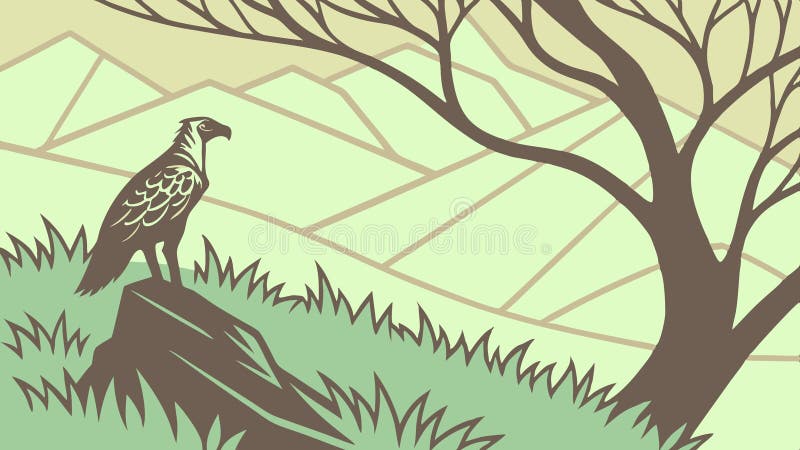 Águila majestuosa encaramada en el diseño vectorial de la silueta forestal AI generativa stock de ilustración