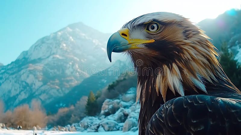 águila majestuosa encaramada en el fondo de la montaña ilustración del vector