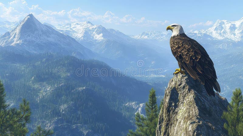 águila majestuosa encaramada en la cima de la montaña ilustración del vector