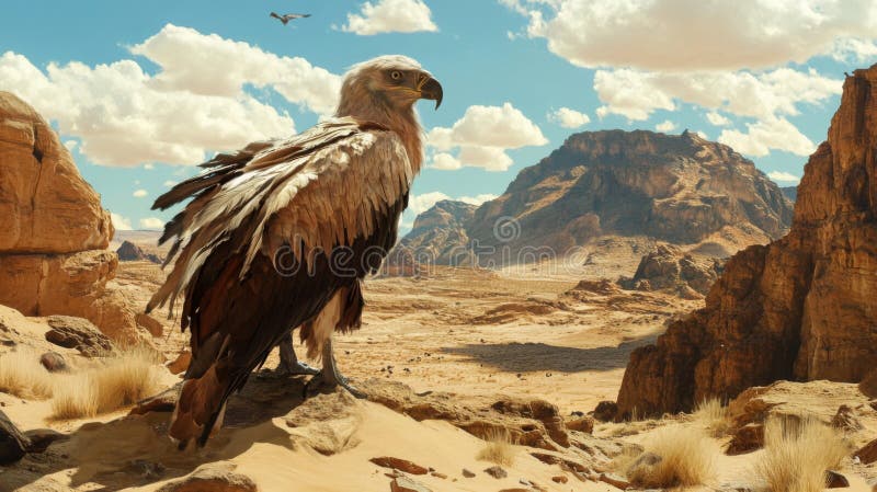 Águila majestuosa encaramada en la Montaña del Desierto stock de ilustración