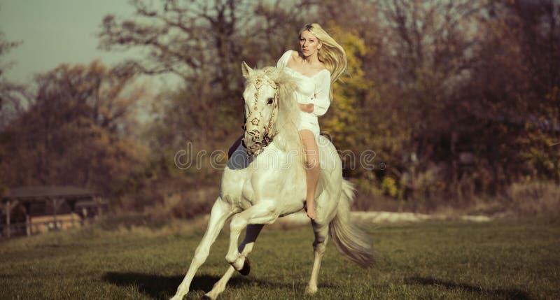Ángel blanco que monta un caballo blanco puro fotos de archivo Ángel blanco que monta un caballo blanco puro fotos de archivo