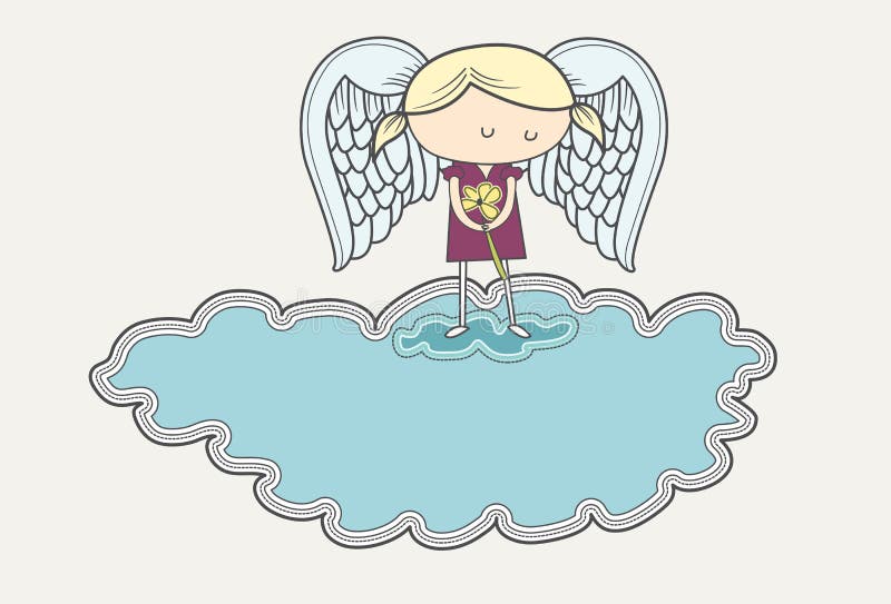 Line illustration of a sad angel holding a flower. Items grouped on separate layers. Line illustration of a sad angel holding a flower. Items grouped on separate layers.