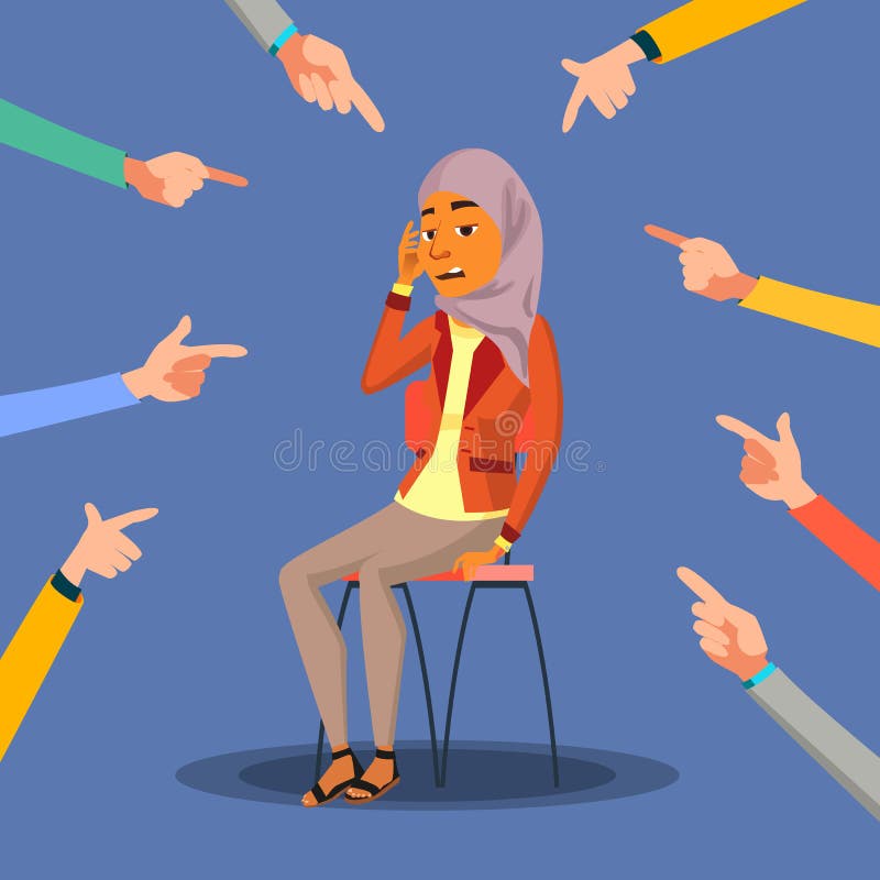 Árabe de la víctima, vector de la mujer del saudí En vergüenza Culpa en sociedad Rodeado por las manos con los dedos índices Ilus ilustración del vector Árabe de la víctima, vector de la mujer del saudí En vergüenza Culpa en sociedad Rodeado por las manos con los dedos índices Ilus ilustración del vector