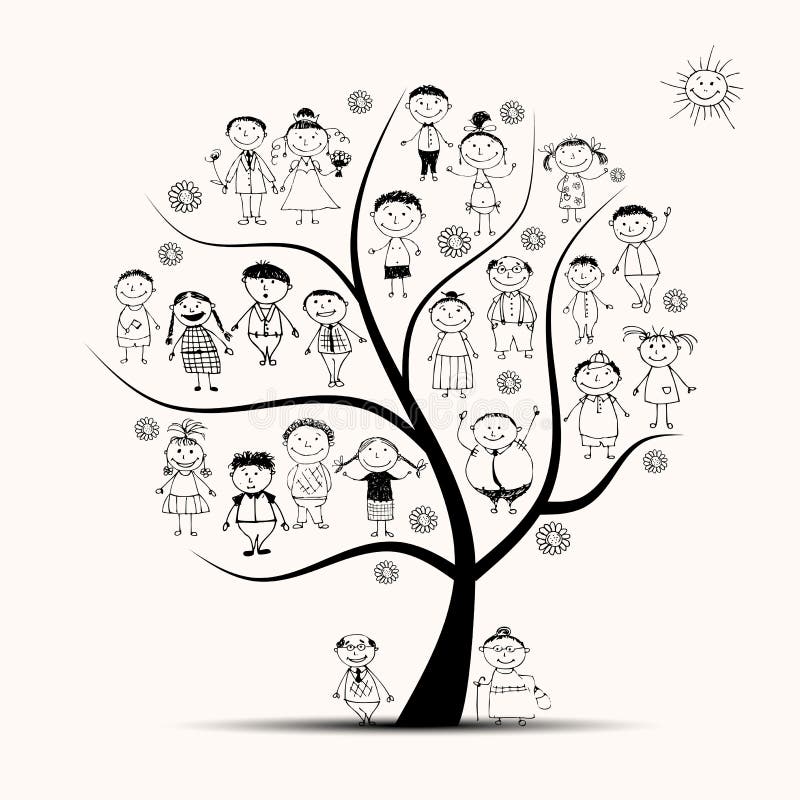 Árbol de familia, parientes, bosquejo de la gente stock de ilustración Árbol de familia, parientes, bosquejo de la gente stock de ilustración