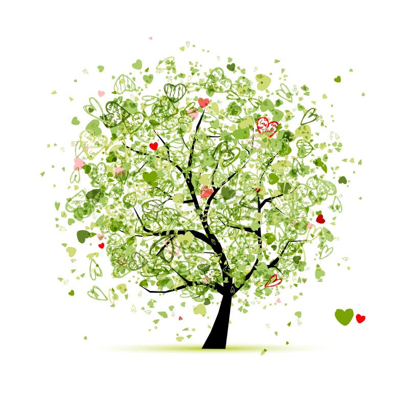 Árbol de la tarjeta del día de San Valentín con los corazones para su diseño stock de ilustración Árbol de la tarjeta del día de San Valentín con los corazones para su diseño stock de ilustración
