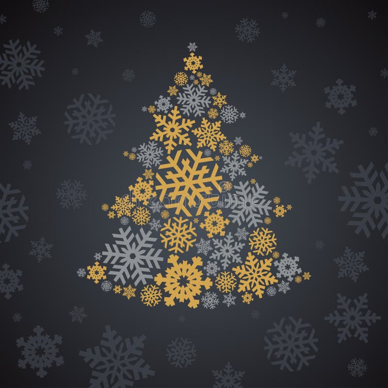 Árbol de los copos de nieve de la plata y del oro de la Navidad ilustración del vector