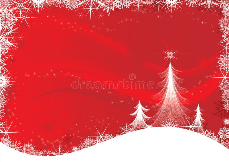 Red Christmas background with many snowflake and Christmas tree. Red Christmas background with many snowflake and Christmas tree.