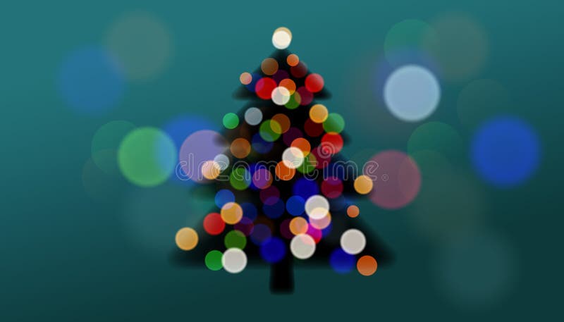 árbol de navidad abstracto luciendo la silueta de bokeh de garland sobre fondo rojo. póster de navidad o diseño de tarjeta o folle ilustración del vector
