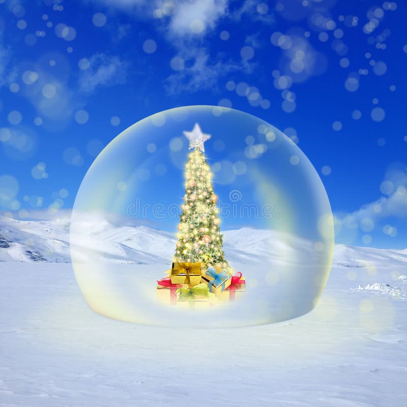 Árbol de navidad adornado con las luces y los ornamentos coloridos en g stock de ilustración