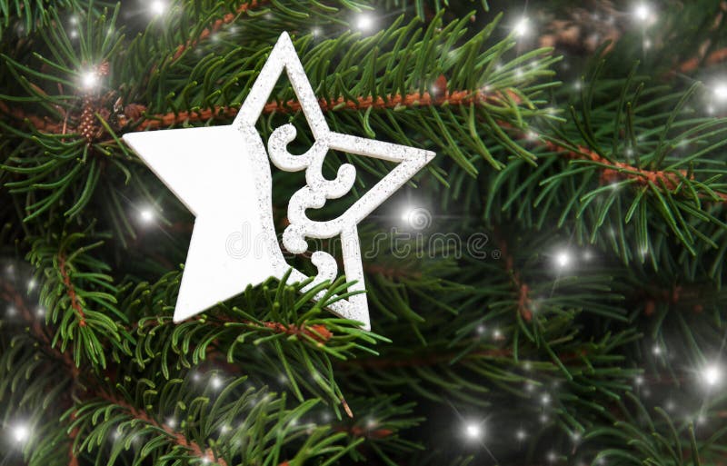 Árbol de navidad con la estrella decorativa fotografía de archivo libre de regalías