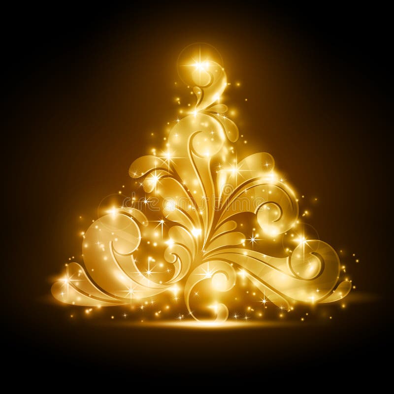 Árbol de navidad con resplandor de oro y chispas libre illustration